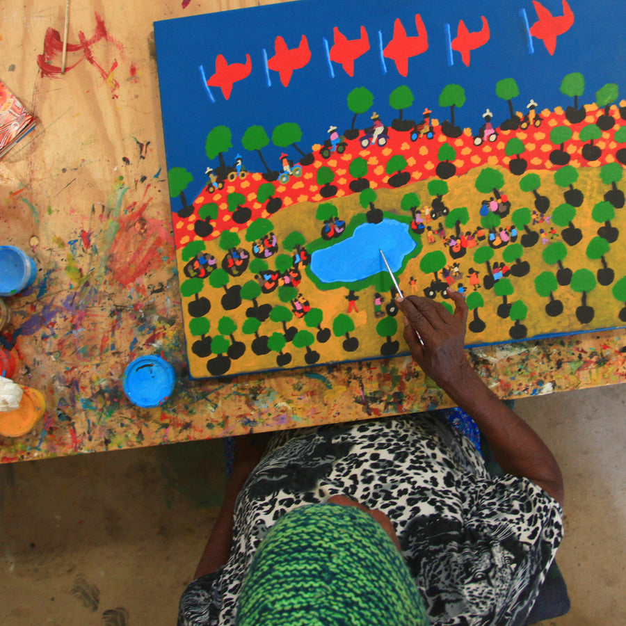 Aboriginal Artwork by Grace Robinya, Coniston Station, 92x46cm