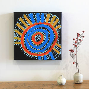 Aboriginal Artwork by Shorty Jangala Robertson, Ngapa Jukurrpa (Water Dreaming)  -  Puyurru, 30x30cm - ART ARK®
