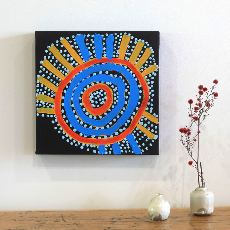Aboriginal Artwork by Shorty Jangala Robertson, Ngapa Jukurrpa (Water Dreaming) - Puyurru, 30x30cm