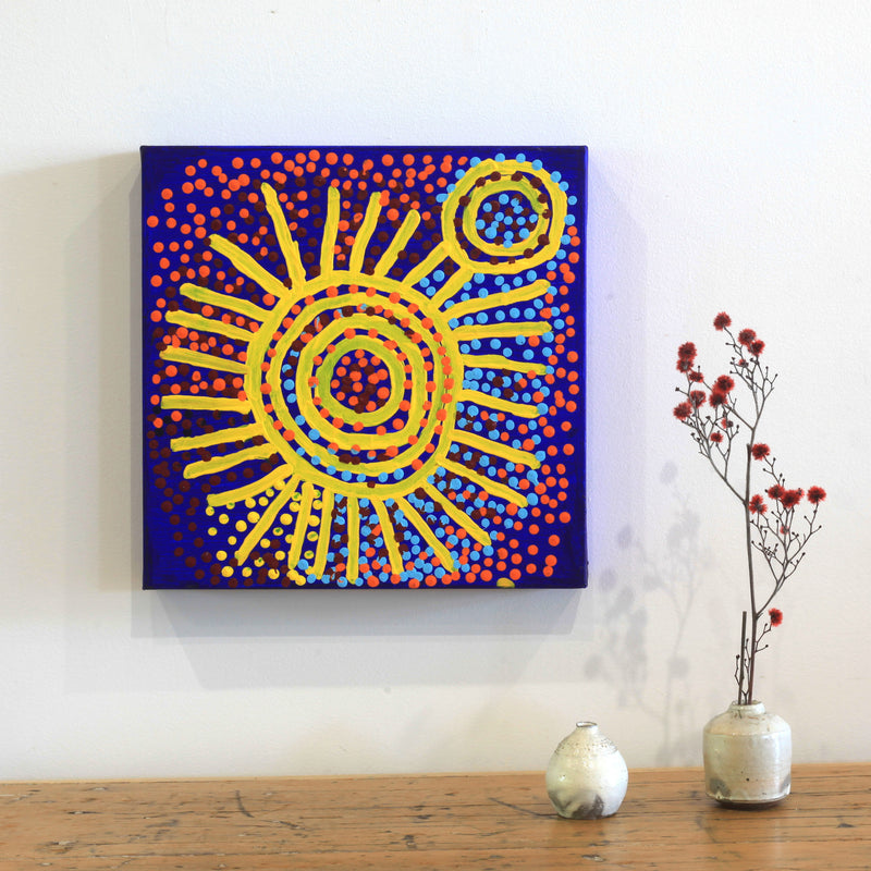 Aboriginal Artwork by Shorty Jangala Robertson, Ngapa Jukurrpa (Water Dreaming) - Puyurru, 30x30cm