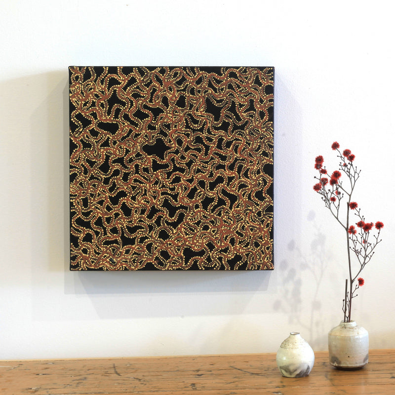 Aboriginal Artwork by Geraldine Napangardi Granites, Ngalyipi Jukurrpa (Snake Vine Dreaming) - Yanjirlpiri, 30x30cm