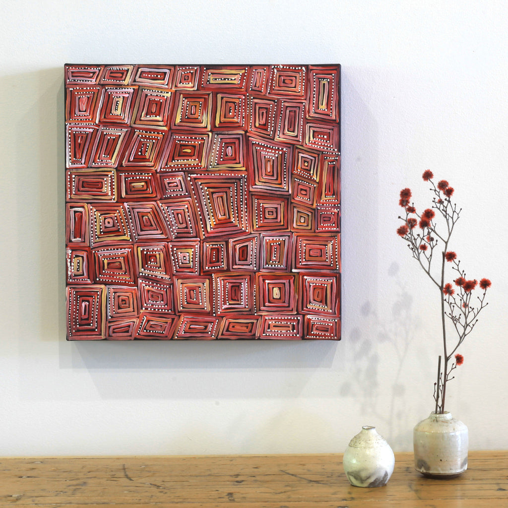 Aboriginal Artwork by Nathania Nangala Granites, Ngapa Jukurrpa (Water Dreaming) - Puyurru, 30x30cm