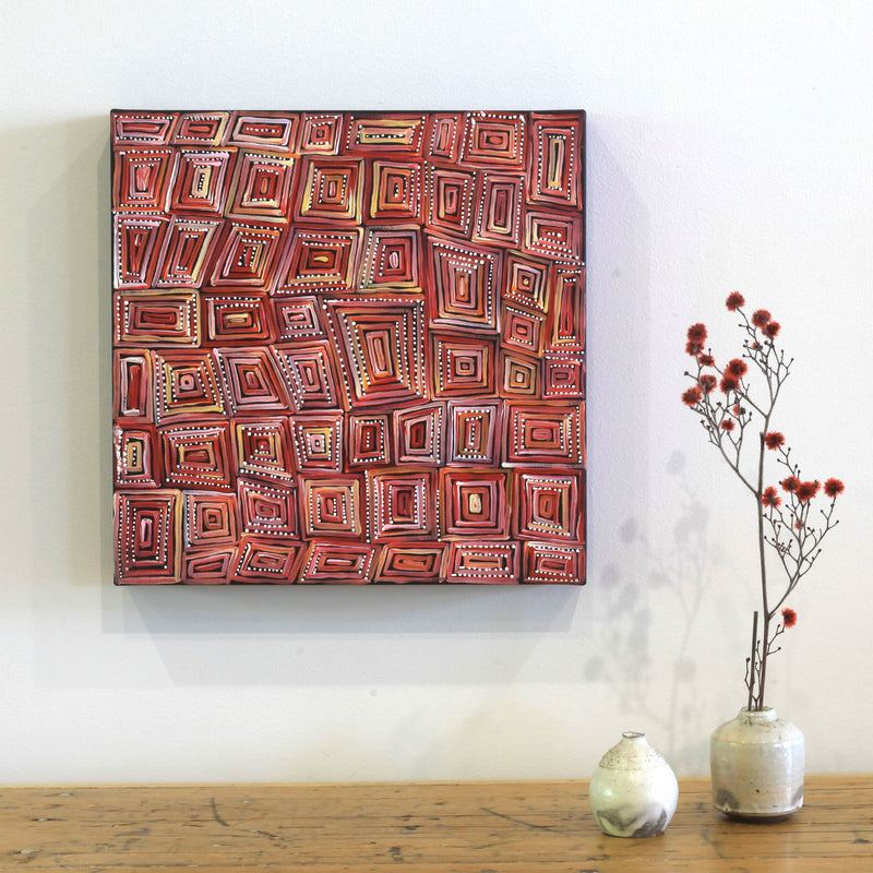 Aboriginal Artwork by Nathania Nangala Granites, Ngapa Jukurrpa (Water Dreaming) - Puyurru, 30x30cm