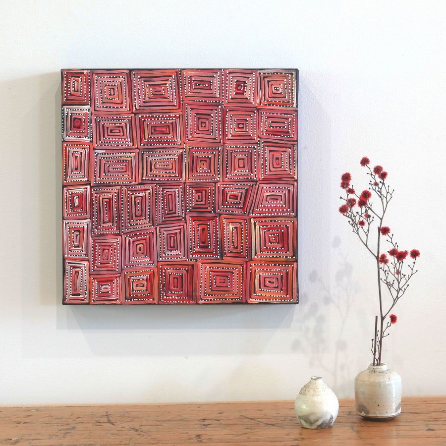 Aboriginal Artwork by Nathania Nangala Granites, Ngapa Jukurrpa (Water Dreaming) - Puyurru, 30x30cm