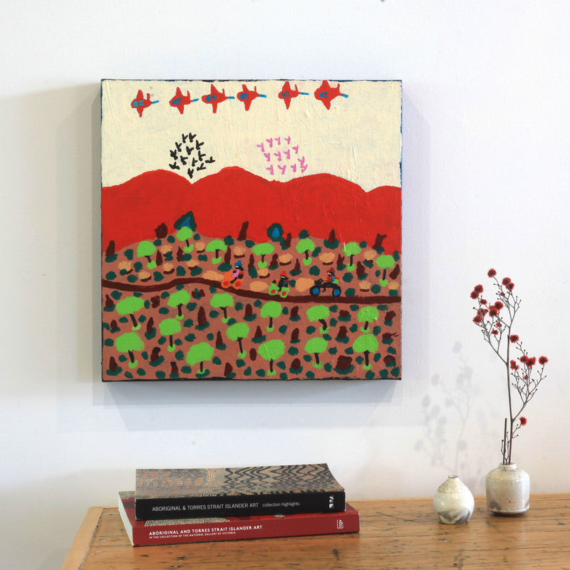 Aboriginal Artwork by Grace Robinya, Shopping Out Bush, 40x40cm