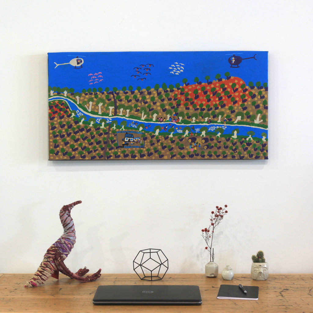 Aboriginal Art by Grace Robinya,  Coniston Station, 92x46cm - ART ARK®