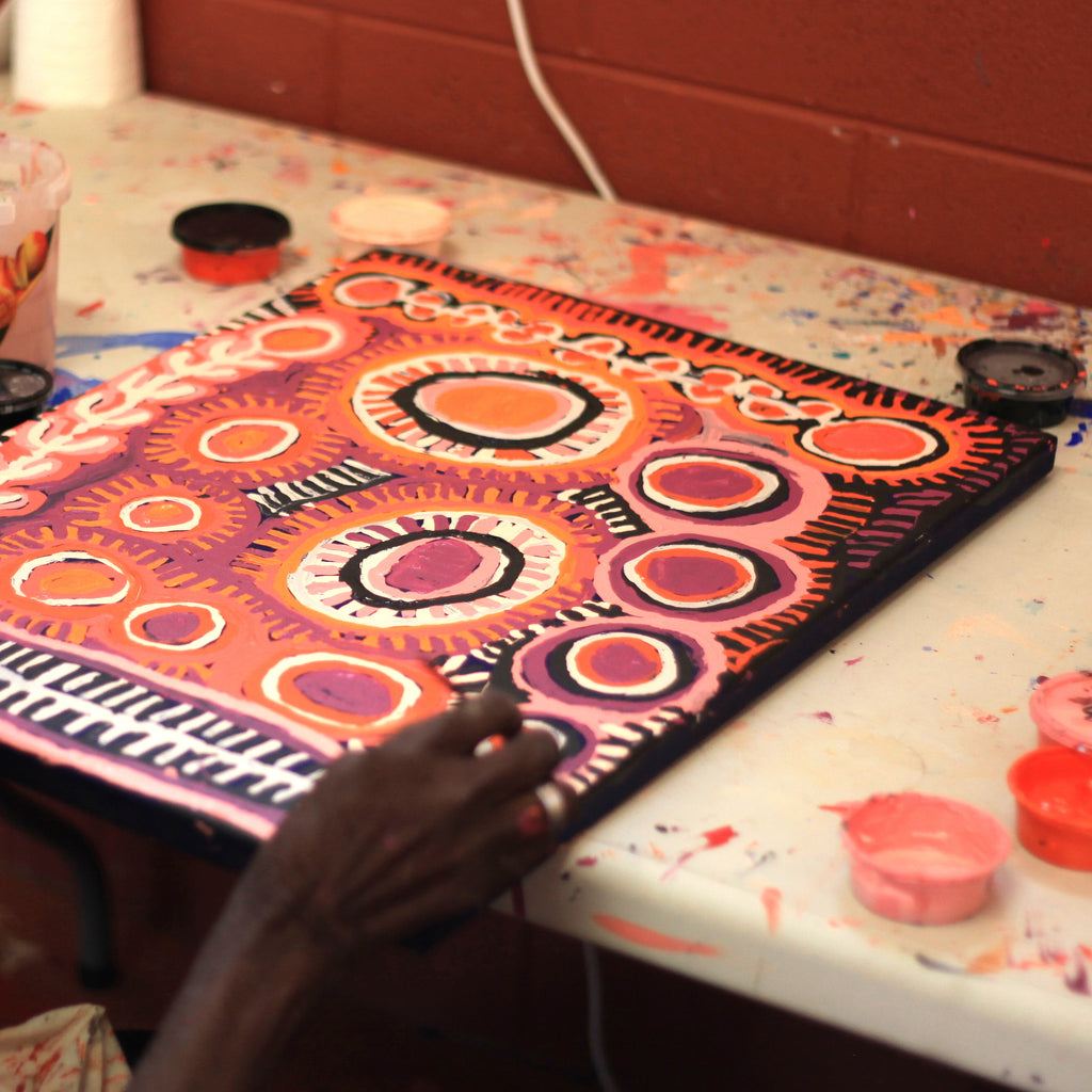 Aboriginal Artwork by Murdie Nampijinpa Morris, Malikijarra Jukurrpa, 61x46cm