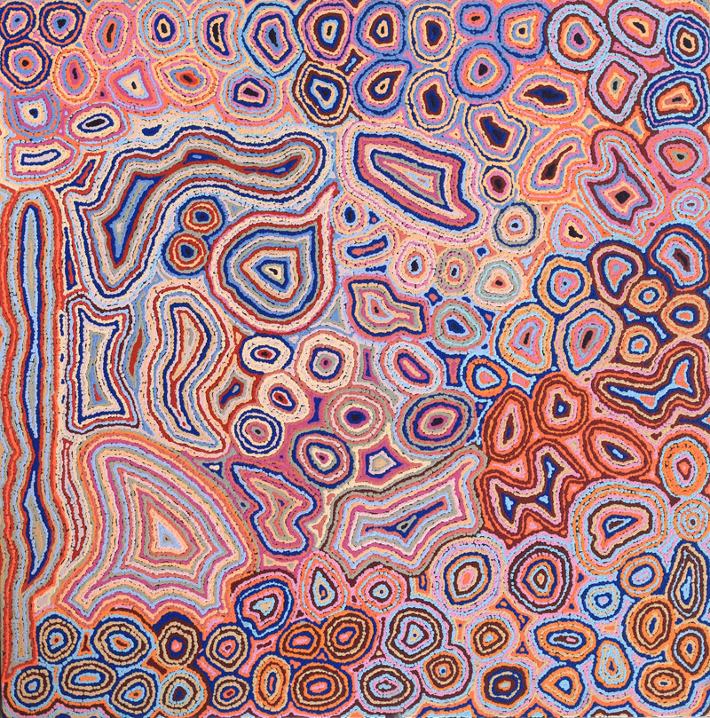 Aboriginal Artwork by Sarah Napaljarri Sims, Pikilyi Jukurrpa (Vaughan Springs Dreaming), 122x122cm