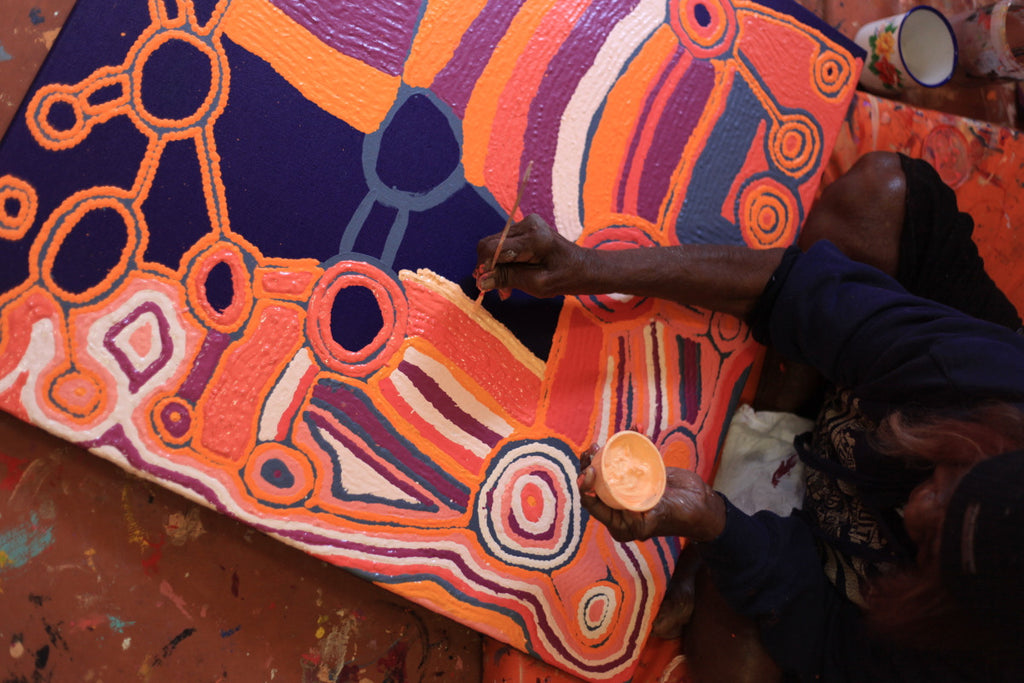 Aboriginal Artwork by Nancy Napanangka Gibson, Mina Mina Jukurrpa, 76x76cm