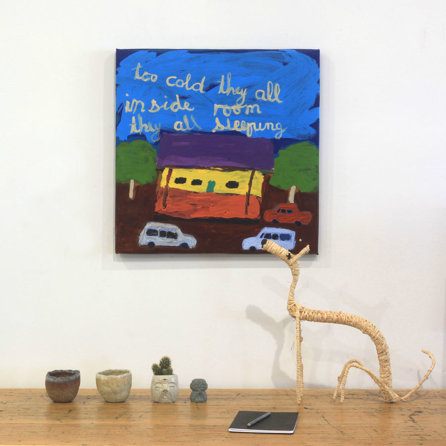 Aboriginal Artwork by Sally M Mulda, Too Cold, Abott's Camp, 57x57cm