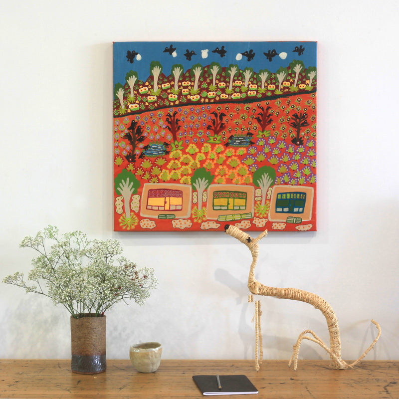 Aboriginal Artwork by Margaret Boko, Tjulpu - Birds Playing With Plastic Bags, 61x57cm