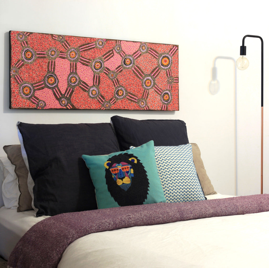 Aboriginal Artwork by Jennifer Napaljarri Lewis, Lukarrara Jukurrpa, 122x46cm