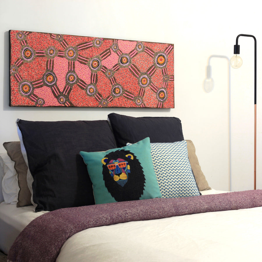 Aboriginal Artwork by Jennifer Napaljarri Lewis, Lukarrara Jukurrpa, 122x46cm