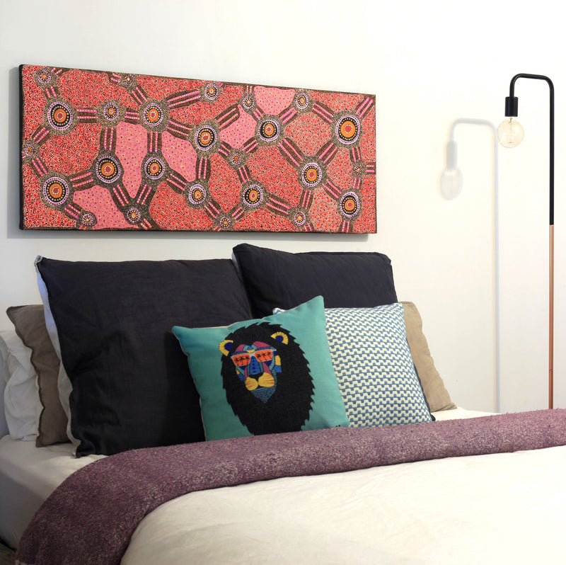 Aboriginal Artwork by Jennifer Napaljarri Lewis, Lukarrara Jukurrpa, 122x46cm