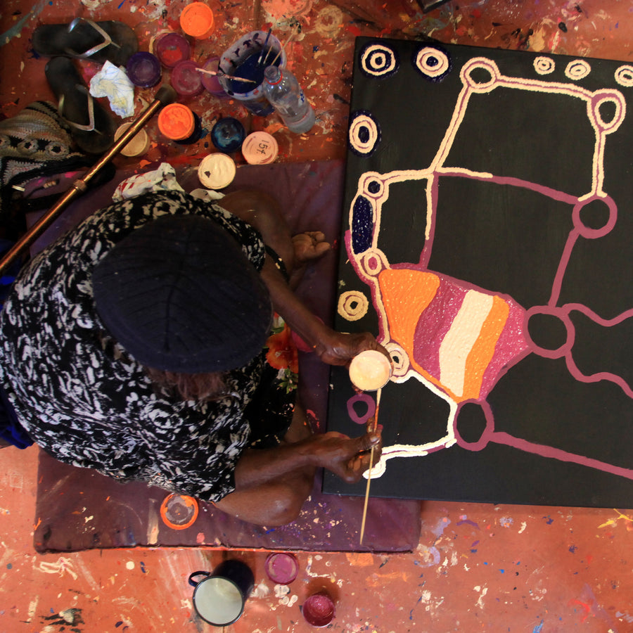 Aboriginal Artwork by Nancy Napanangka Gibson, Mina Mina Jukurrpa, 91x91cm