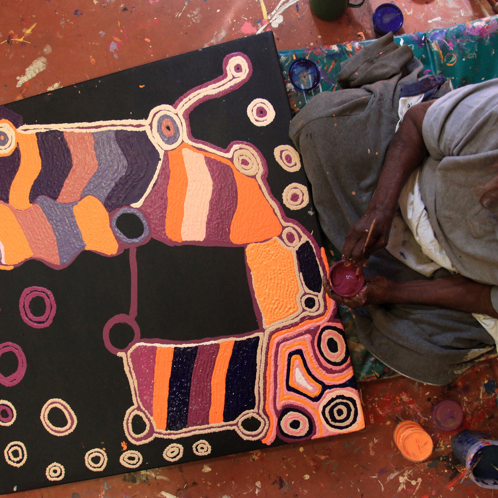 Aboriginal Artwork by Nancy Napanangka Gibson, Mina Mina Jukurrpa, 91x91cm