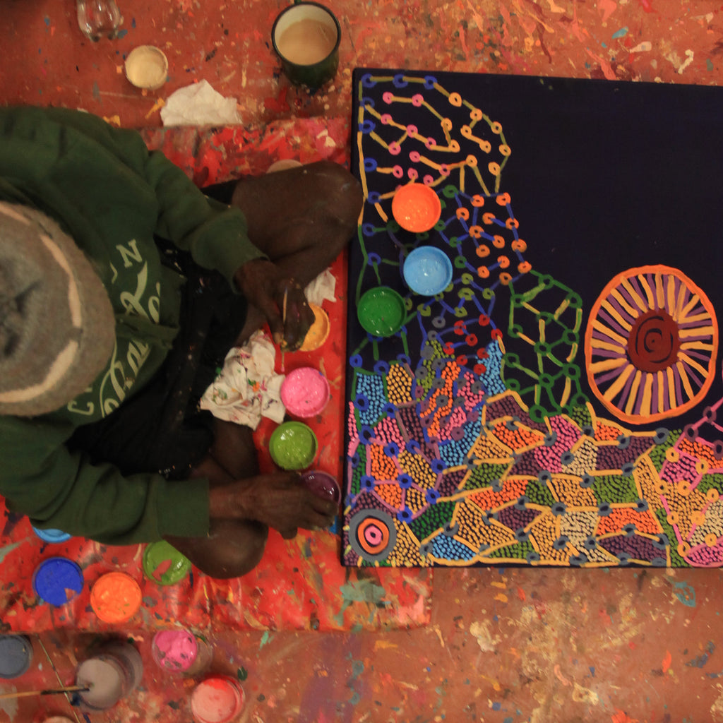 Aboriginal Artwork by Helen Nampijinpa Robertson, Ngapa Jukurrpa - Puyurru, 107x76cm