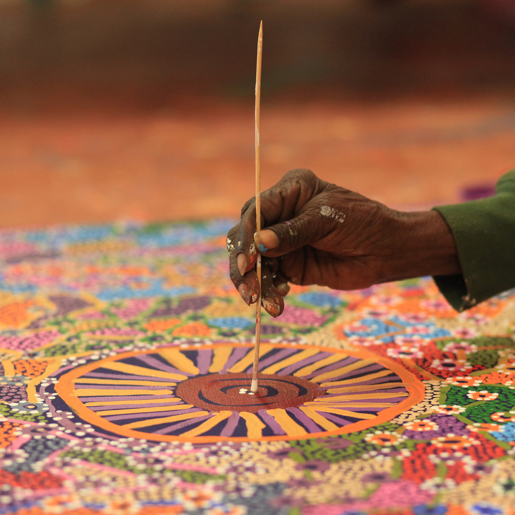 Aboriginal Artwork by Helen Nampijinpa Robertson, Ngapa Jukurrpa - Puyurru, 107x76cm