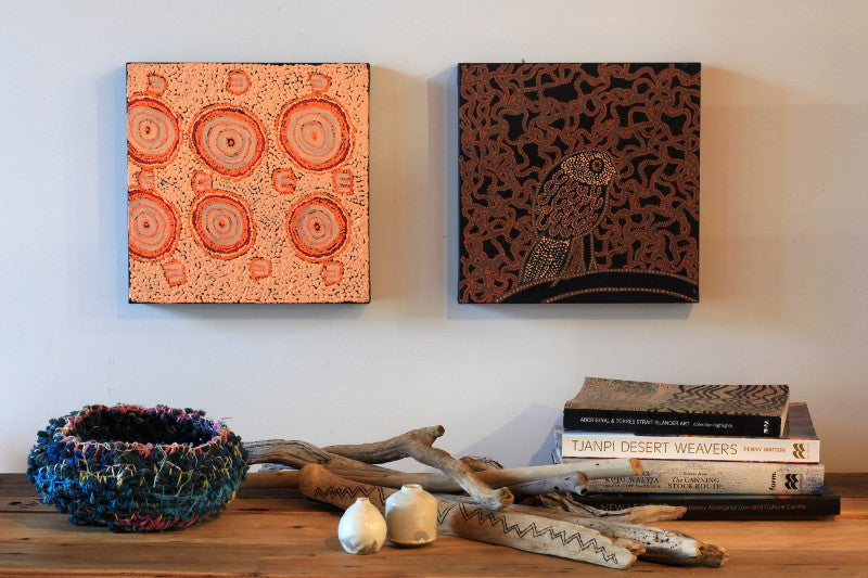 Aboriginal Artwork by Geraldine Napangardi Granites, Jurlpu kuja kalu nyinami Yurntumu-wana, 30x30cm