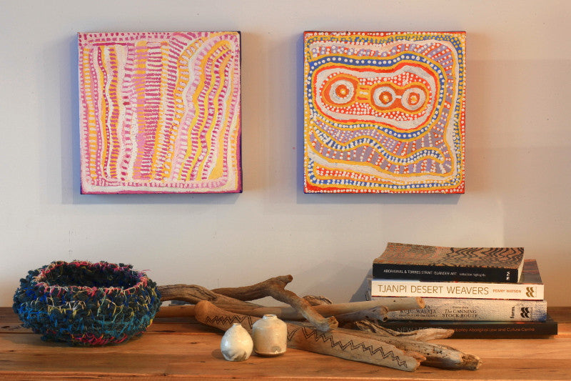 Aboriginal Artwork by Rosie Nangala Flemming, Ngapa Jukurrpa - Puyurru 30x30cm