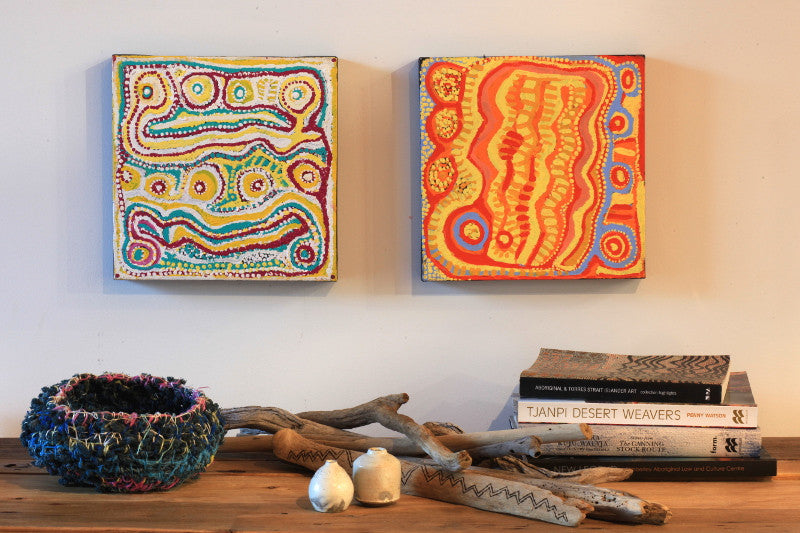 Aboriginal Artwork by Rosie Nangala Flemming, Ngapa Jukurrpa - Puyurru 30x30cm