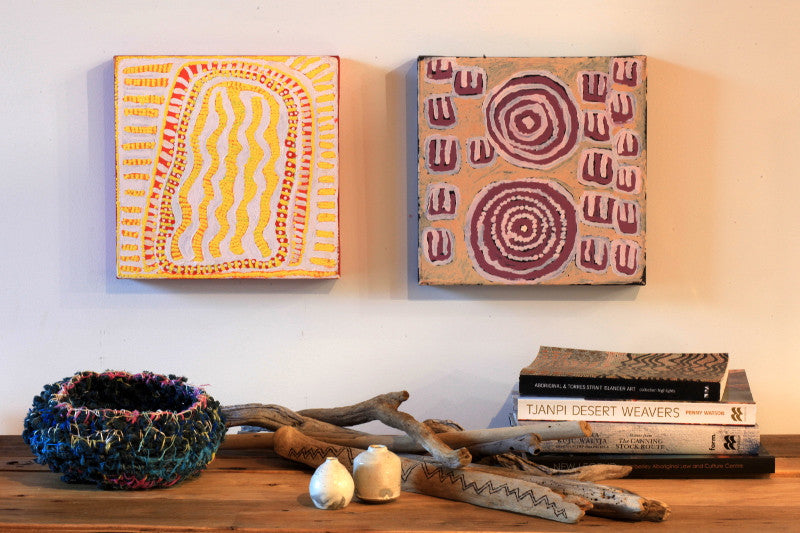 Aboriginal Artwork by Rosie Nangala Flemming, Ngapa Jukurrpa - Puyurru 30x30cm