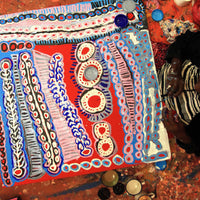 Aboriginal Artwork by Murdie Nampijinpa Morris, Malikijarra Jukurrpa, 91x91cm