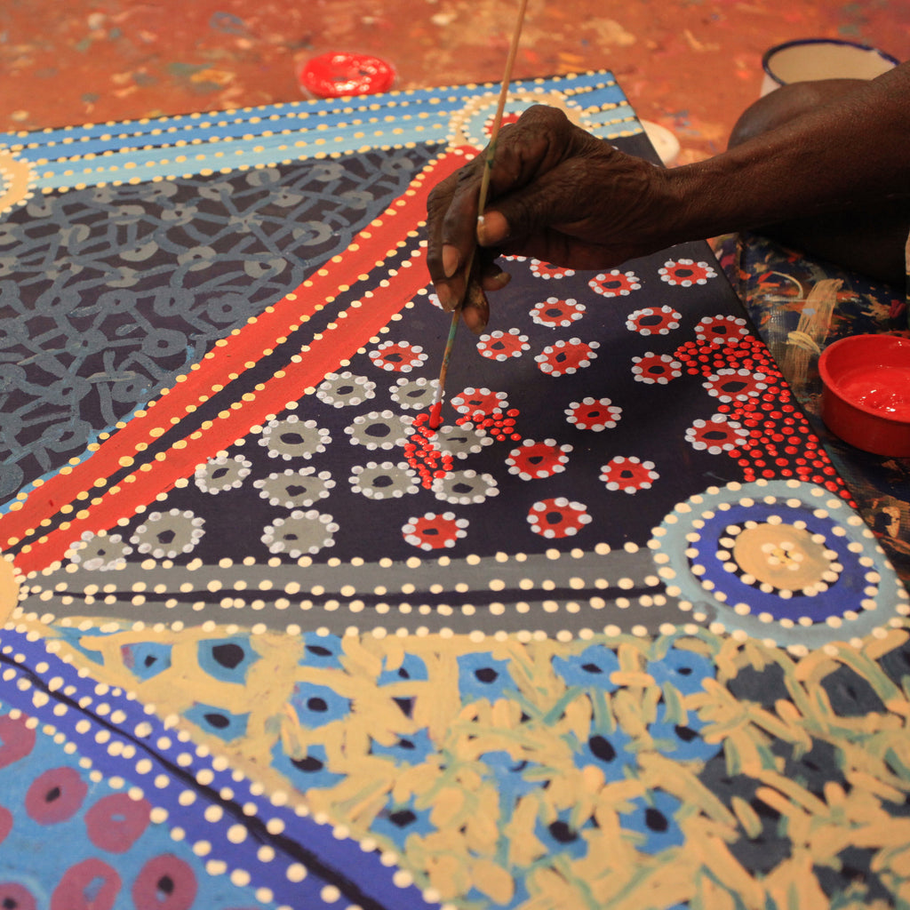 Aboriginal Artwork by Helen Nampijinpa Robertson, Ngapa Jukurrpa - Puyurru, 91x91cm