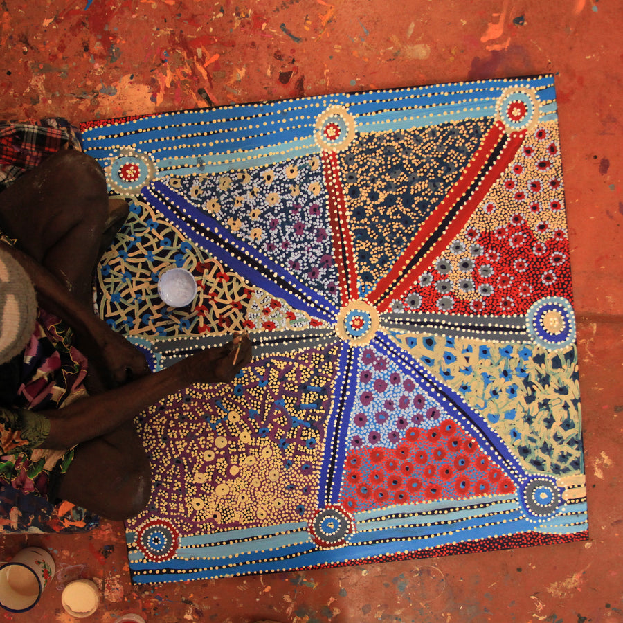 Aboriginal Artwork by Helen Nampijinpa Robertson, Ngapa Jukurrpa - Puyurru, 91x91cm