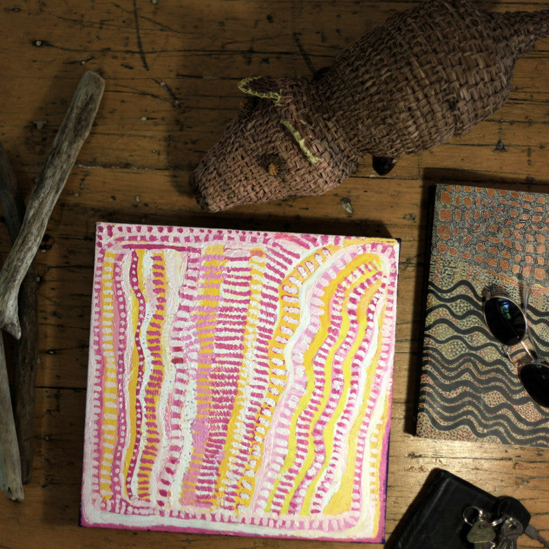 Aboriginal Artwork by Rosie Nangala Flemming, Ngapa Jukurrpa - Puyurru 30x30cm