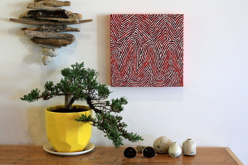 Aboriginal Artwork by Sarah Napurrurla Leo, Lukarrara Jukurrpa, 30x30cm