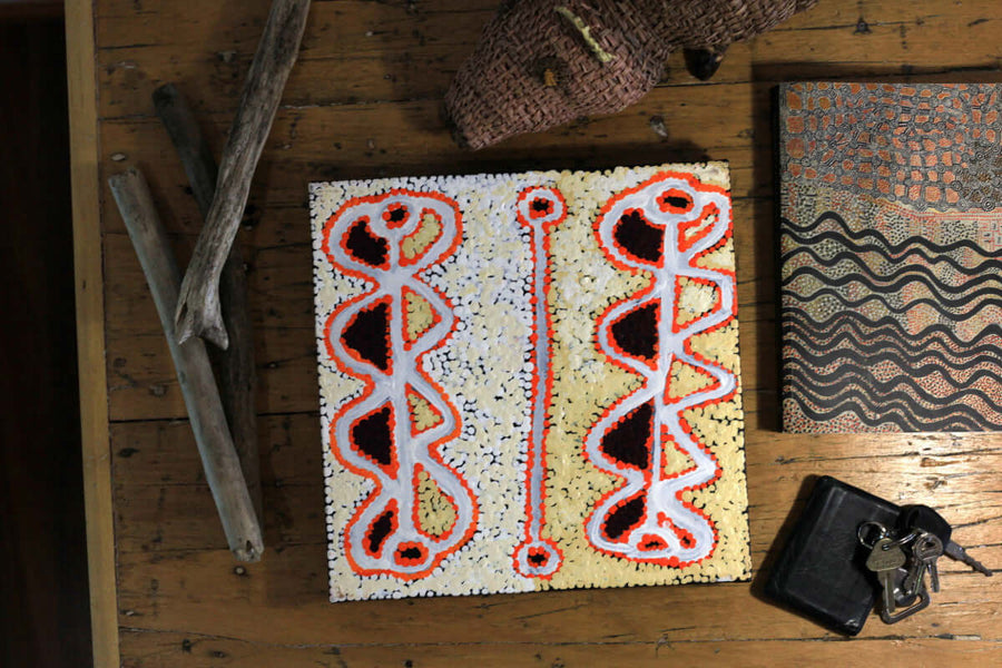 Aboriginal Artwork by Bernard Japanangka Watson, Pamapardu Jukurrpa - Warntungurru, 30x30cm