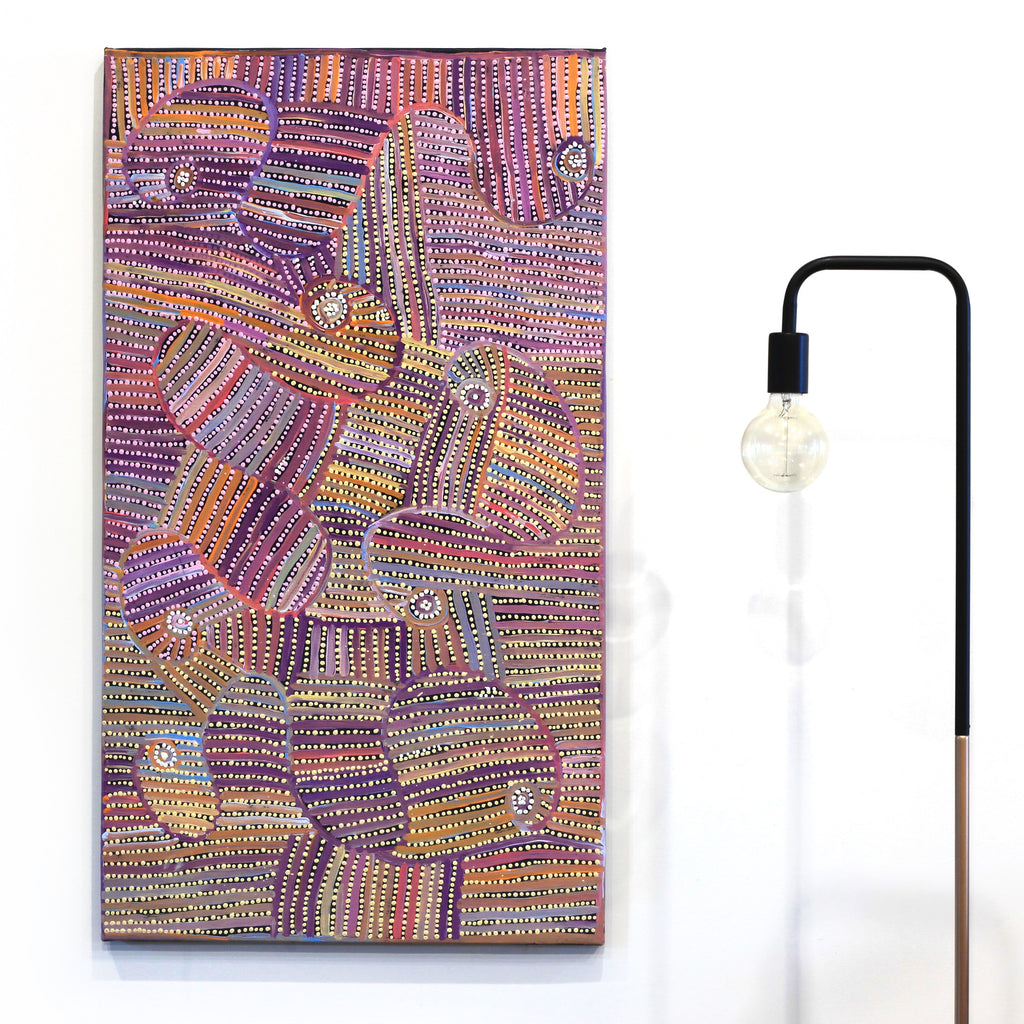 Aboriginal Artwork by Pauline Napangardi Gallagher, Mina Mina Jukurrpa, 107x61cm