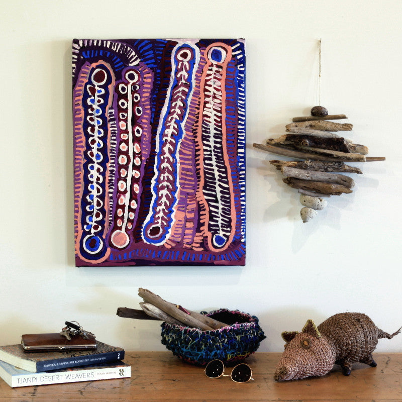 Aboriginal Artwork by Murdie Nampijinpa Morris, Malikijarra Jukurrpa, 61x46cm