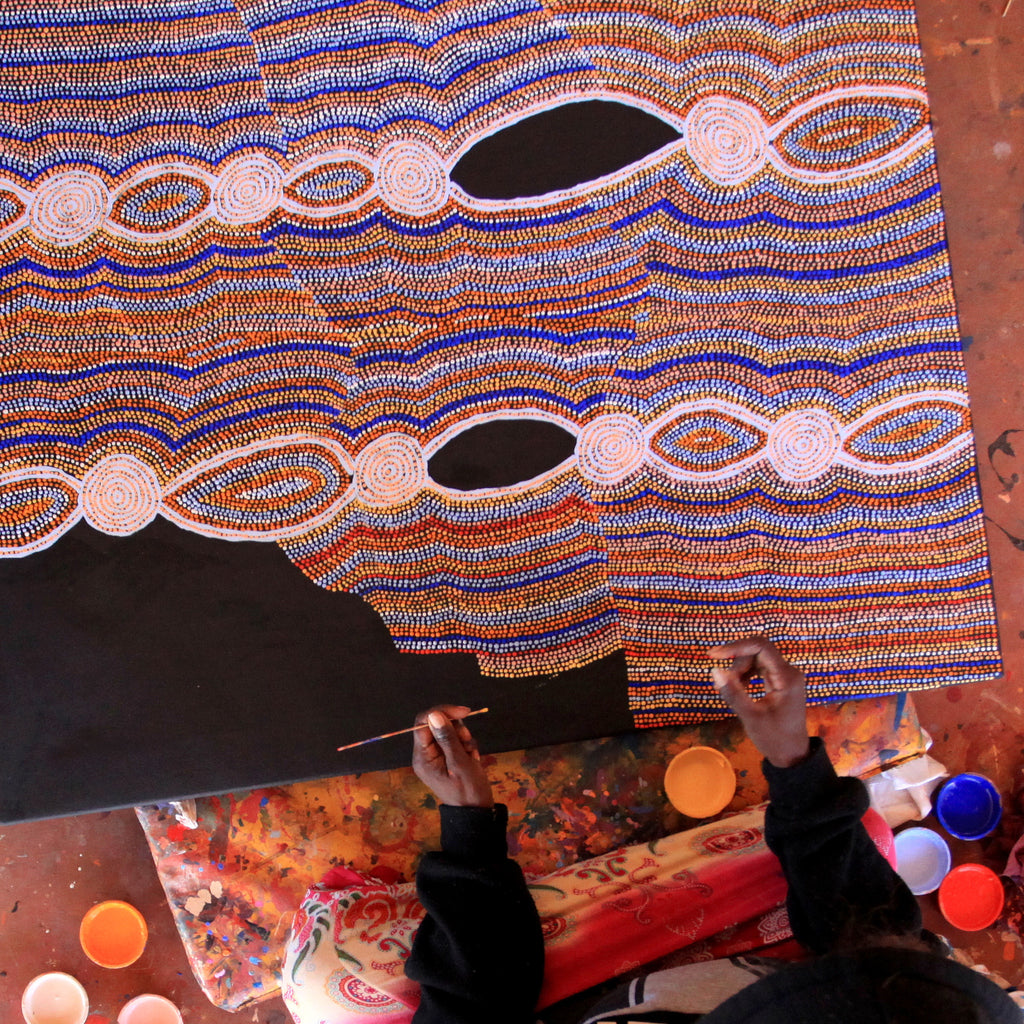 Aboriginal Artwork by Helen Nungarrayi Reed, Mina Mina Jukurrpa (Mina Mina Dreaming) - Ngalyipi, 107x91cm