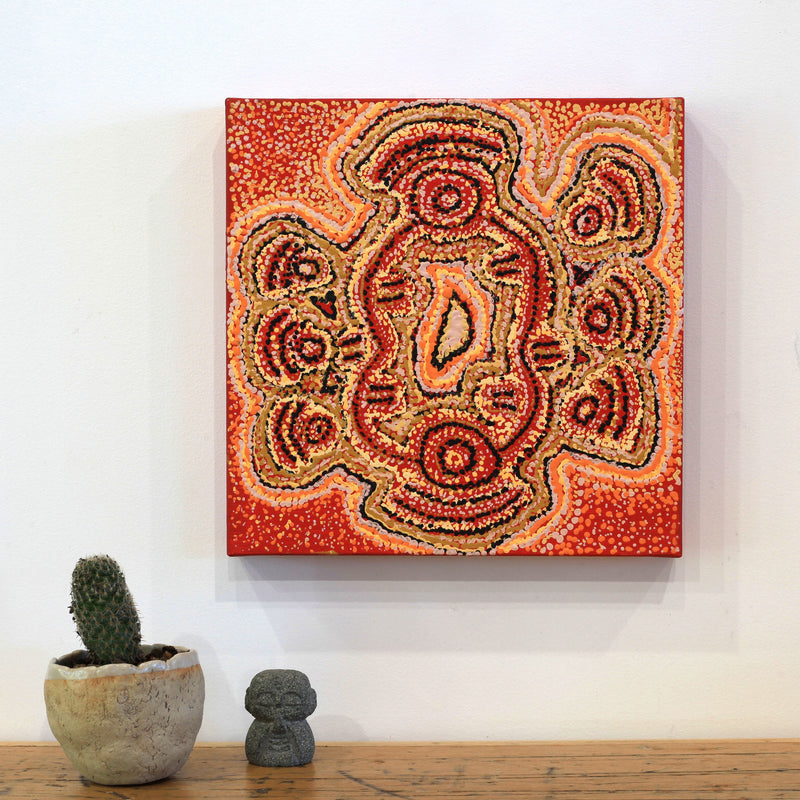 Aboriginal Artwork by Janice Nampijinpa Hargraves, Ngapa Jukurrpa (Water Dreaming) - Pirlinyarnu, 30x30cm