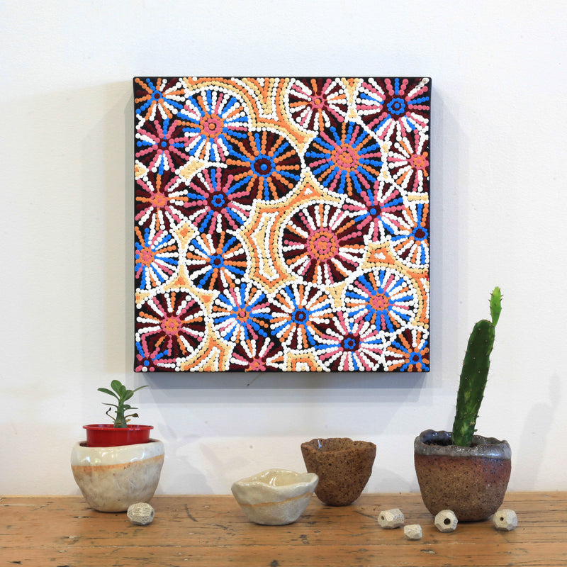 Aboriginal Artwork by Evelyn Nangala Robertson, Ngapa Jukurrpa - Pirlinyarnu, 30x30cm