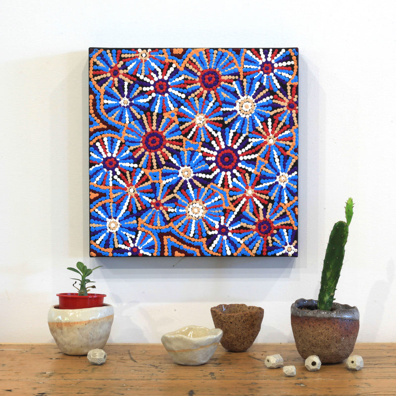 Aboriginal Artwork by Evelyn Nangala Robertson, Ngapa Jukurrpa - Pirlinyarnu, 30x30cm