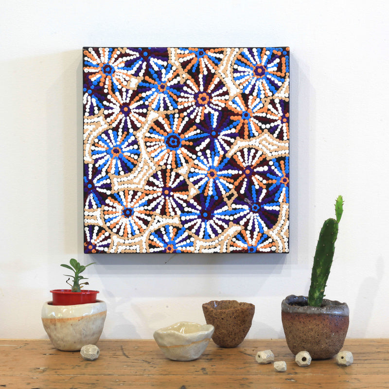 Aboriginal Artwork by Evelyn Nangala Robertson, Ngapa Jukurrpa - Pirlinyarnu, 30x30cm