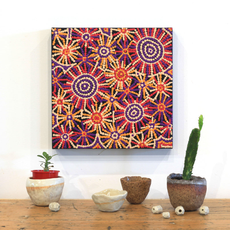 Aboriginal Artwork by Evelyn Nangala Robertson, Ngapa Jukurrpa - Pirlinyarnu, 30x30cm