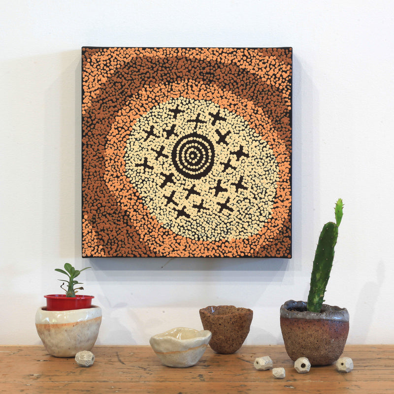 Aboriginal Artwork by Steven Jungarrayi Collins, Ngatijirri Jukurrpa (Budgerigar Dreaming), 30x30cm