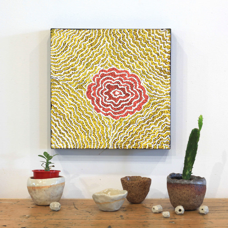 Aboriginal Artwork by Valerie Napurrurla Morris, Ngurlu Jukurrpa (Native Seed Dreaming), 30x30cm