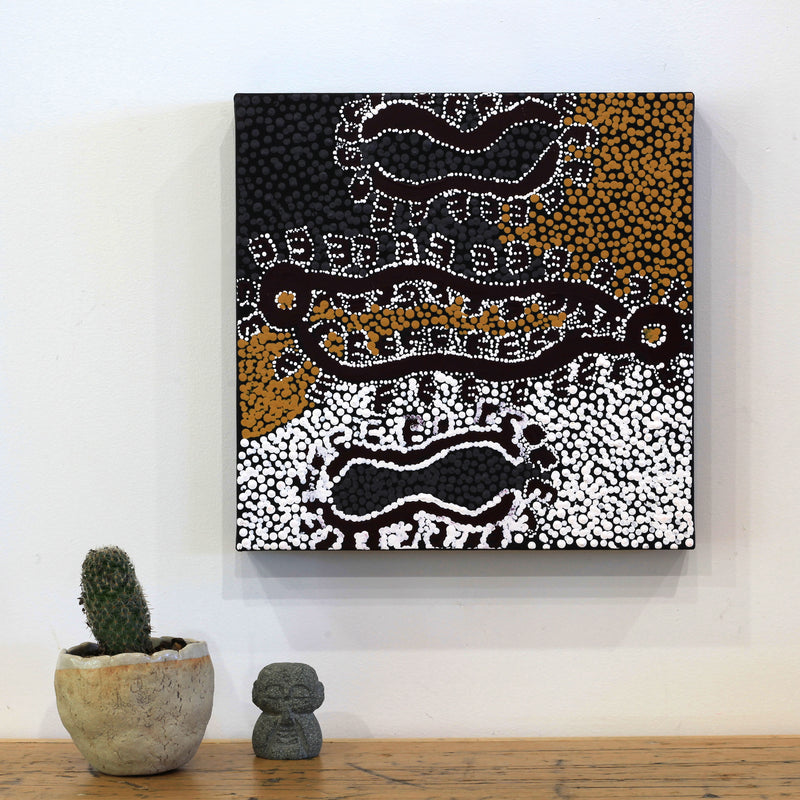 Aboriginal Artwork by Pamela Napurrurla Walker, Yarla Jukurrpa Janganpa Jukurrpa (Brush-tail Possum Dreaming)- Mawurrji, 30x30cm