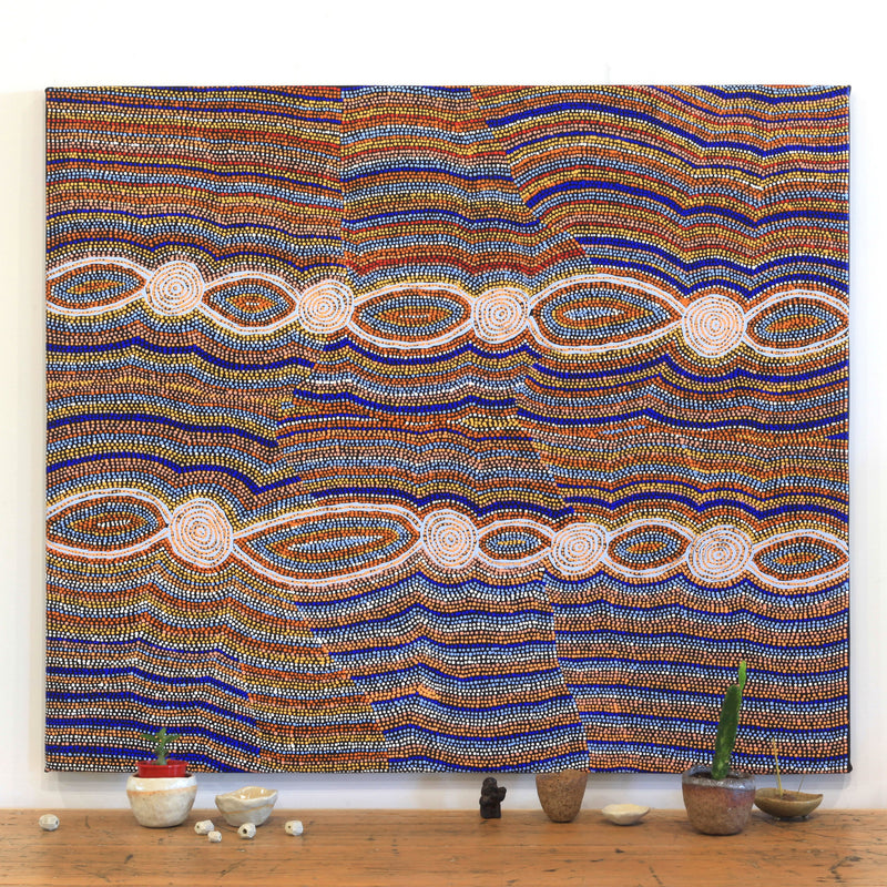 Aboriginal Artwork by Helen Nungarrayi Reed, Mina Mina Jukurrpa (Mina Mina Dreaming) - Ngalyipi, 107x91cm