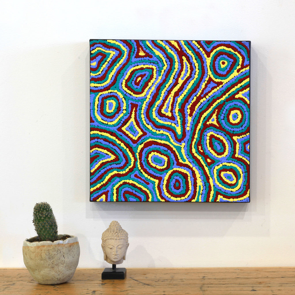 Aboriginal Artwork by Sarah Napaljarri Simms, Pikilyi Jukurrpa (Vaughan Springs Dreaming), 30x30cm