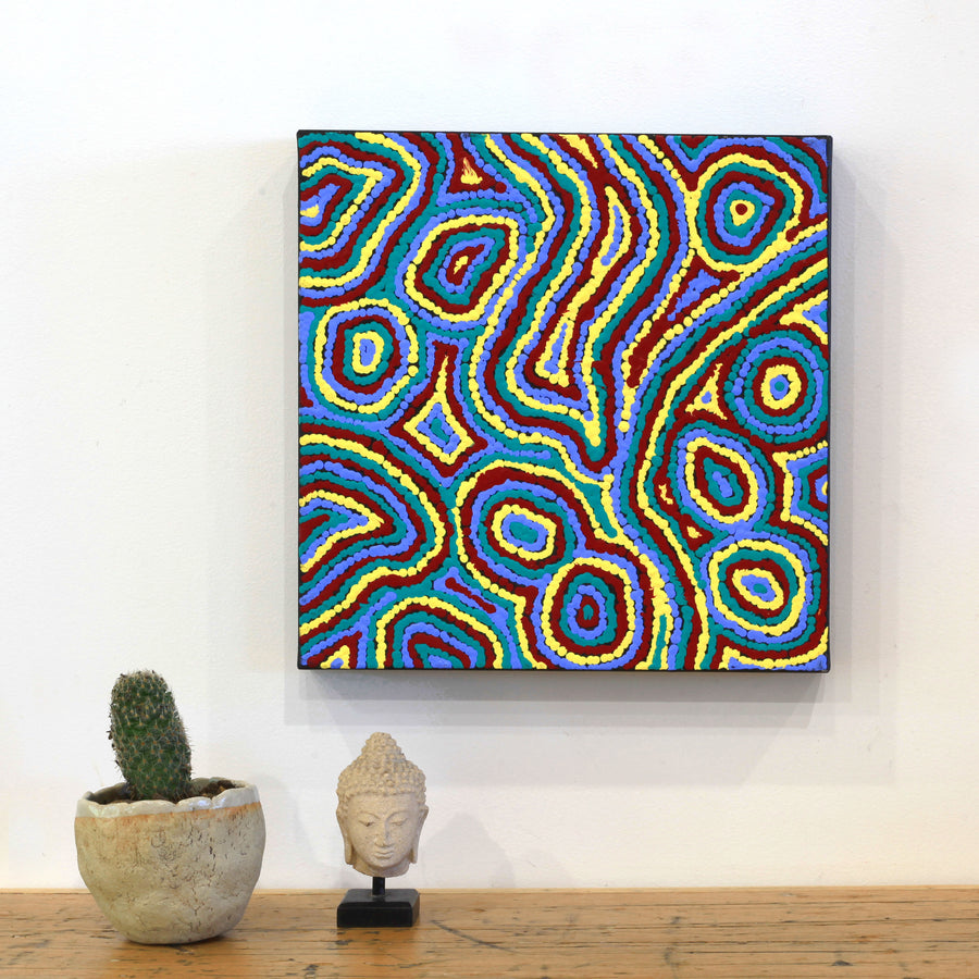 Aboriginal Artwork by Sarah Napaljarri Simms, Pikilyi Jukurrpa (Vaughan Springs Dreaming), 30x30cm