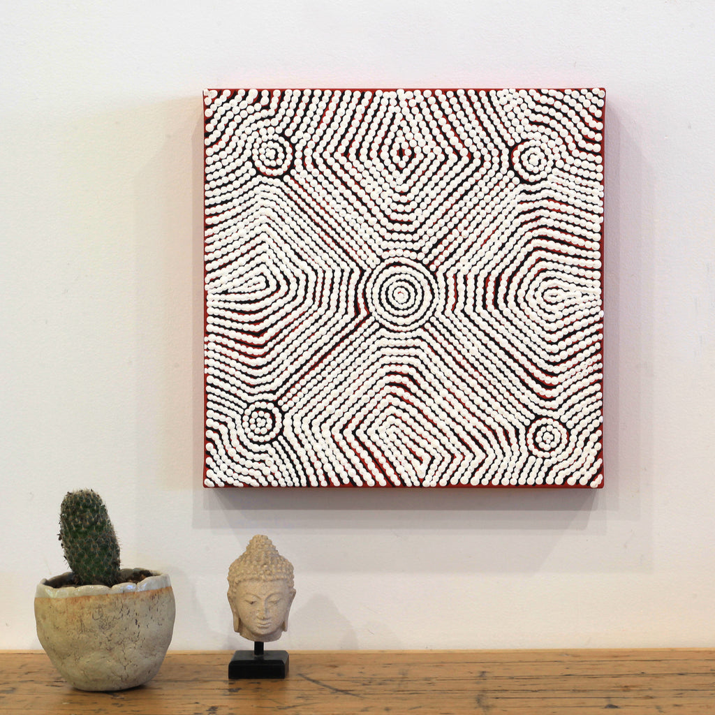 Aboriginal Artwork by Leah Nampijinpa Sampson, Ngapa Jukurrpa - Puyurru, 30x30cm