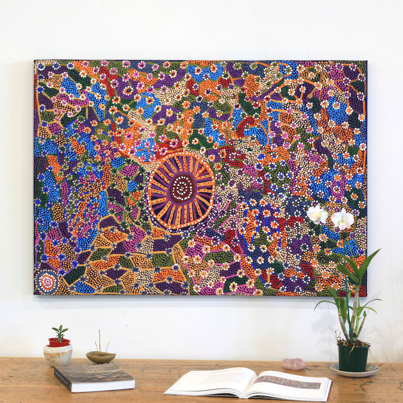 Aboriginal Artwork by Helen Nampijinpa Robertson, Ngapa Jukurrpa - Puyurru, 107x76cm