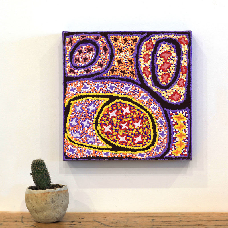 Aboriginal Artwork by Ruth Napaljarri Stewart, Ngatijirri Jukurrpa (Budgerigar Dreaming), 30x30cm