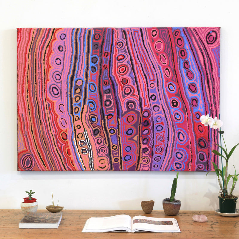 Aboriginal Artwork by Mary Anne Nampijinpa Michaels, Lappi Lappi Jukurrpa, 107x76cm